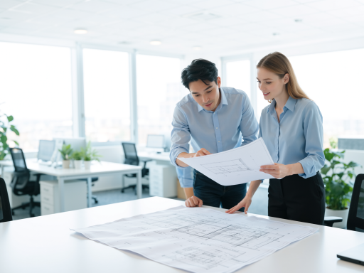 现代化研发中心内部，工程师正在讨论设计方案，电脑屏幕显示家具设计图纸，现代办公环境中